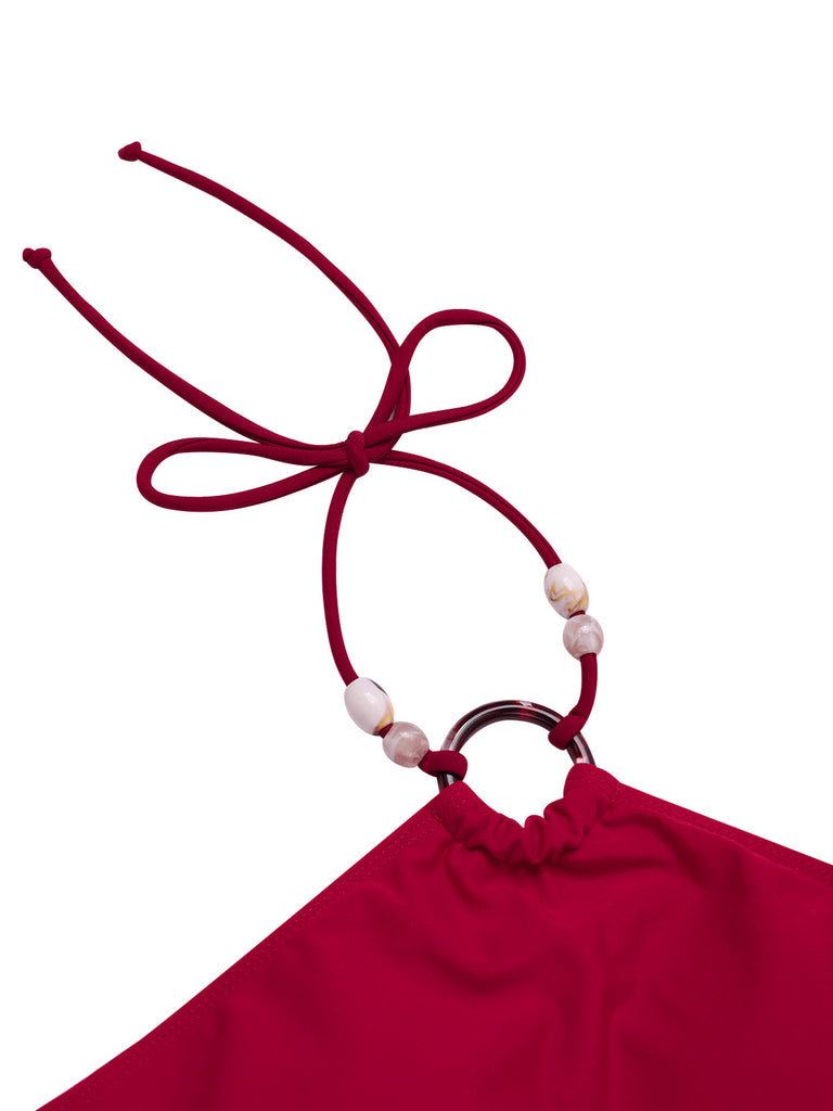 Set bikini stile principessa con perline rosso anni '70