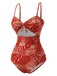 Costumi intero stampa Paisley cava spalline rosso anni '70