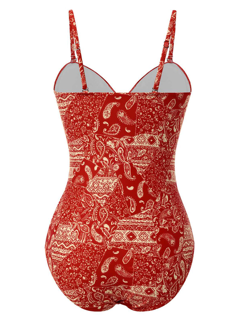 Costumi intero stampa Paisley cava spalline rosso anni '70