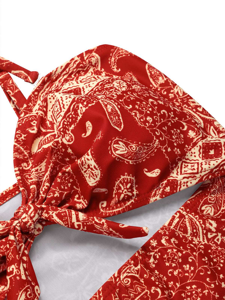 Costumi intero stampa Paisley cava spalline rosso anni '70