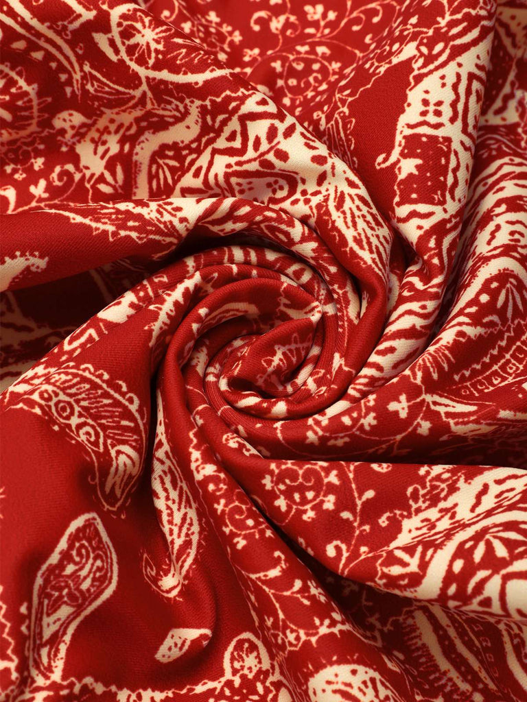 Costumi intero stampa Paisley cava spalline rosso anni '70