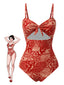 Costumi intero stampa Paisley cava spalline rosso anni '70