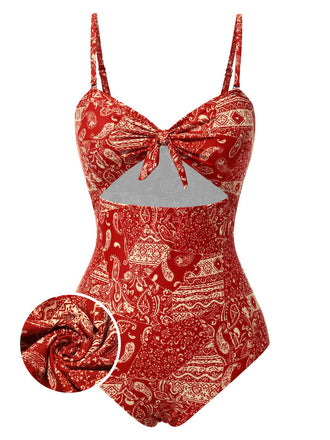 Costumi intero stampa Paisley cava spalline rosso anni '70