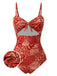 Costumi intero stampa Paisley cava spalline rosso anni '70
