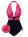 Costumi intero anguria scollo a V profondo rosa anni '60
