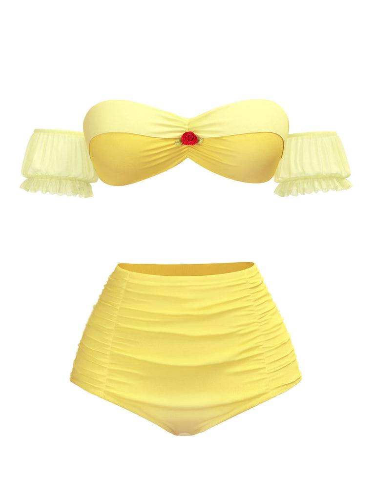[Prevendita] Set di bikini a sbuffo con rose stile principessa di Belle anni '70