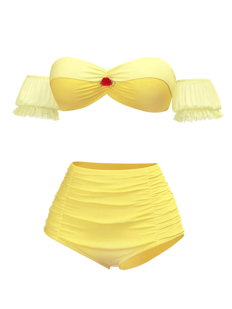[Prevendita] Set di bikini a sbuffo con rose stile principessa di Belle anni '70