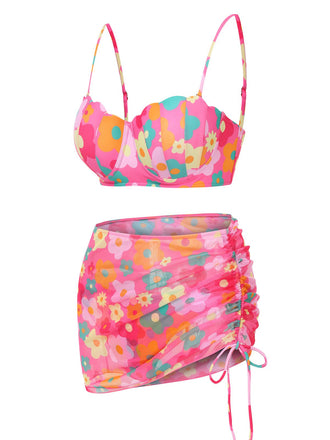 Set bikini e copricostume floreale a conchiglia spalline anni '60