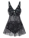 Costumi con stampa sole e luna in rete nero anni '30