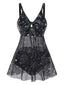 Costumi con stampa sole e luna in rete nero anni '30