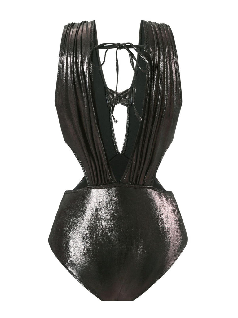 Costumi intero lucido con spalline sottili nero anni '70