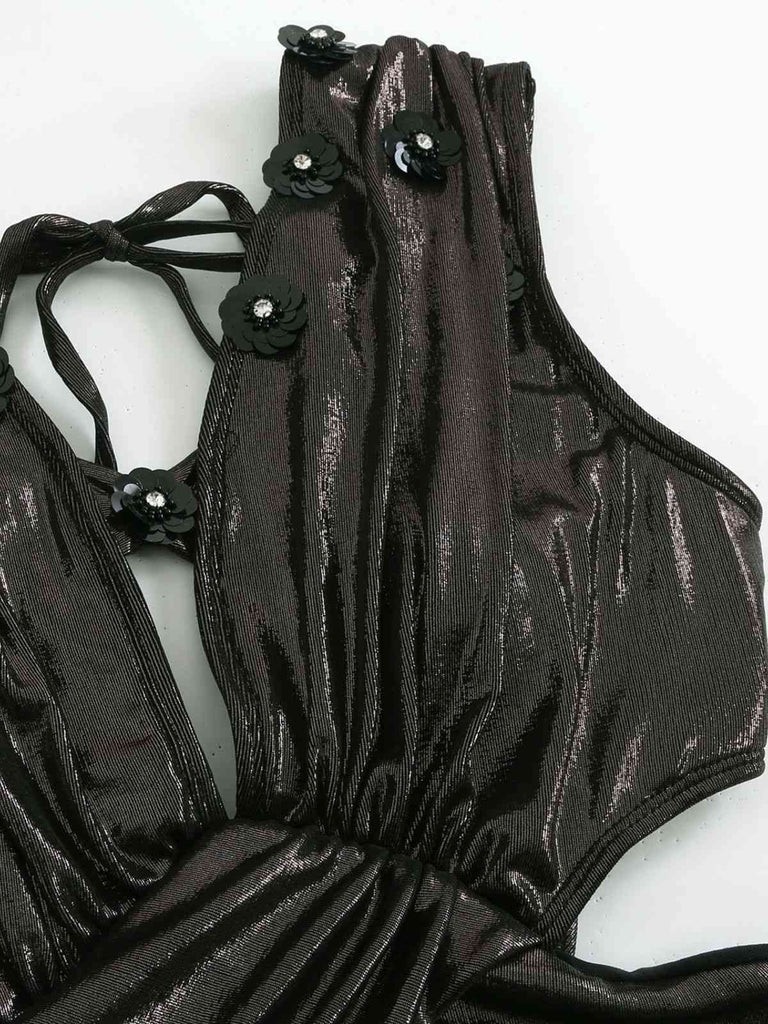 Costumi intero lucido con spalline sottili nero anni '70