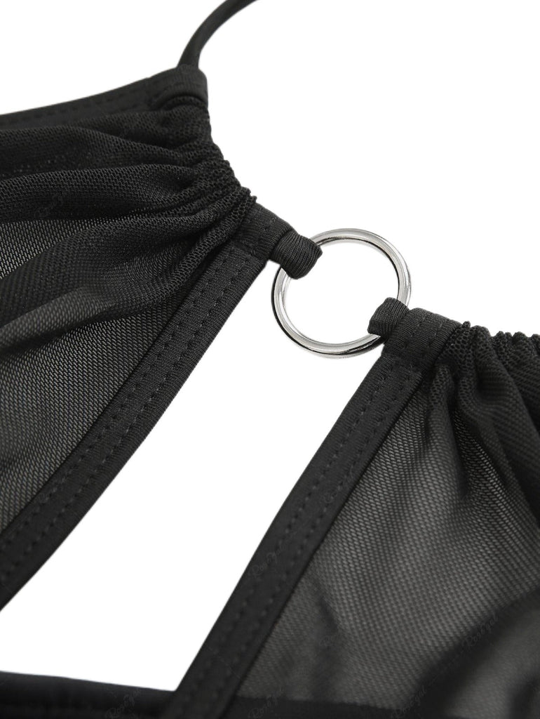 2PCS Set bikini e copricostume teschio gotico nero anni '80