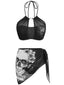 2PCS Set bikini e copricostume teschio gotico nero anni '80