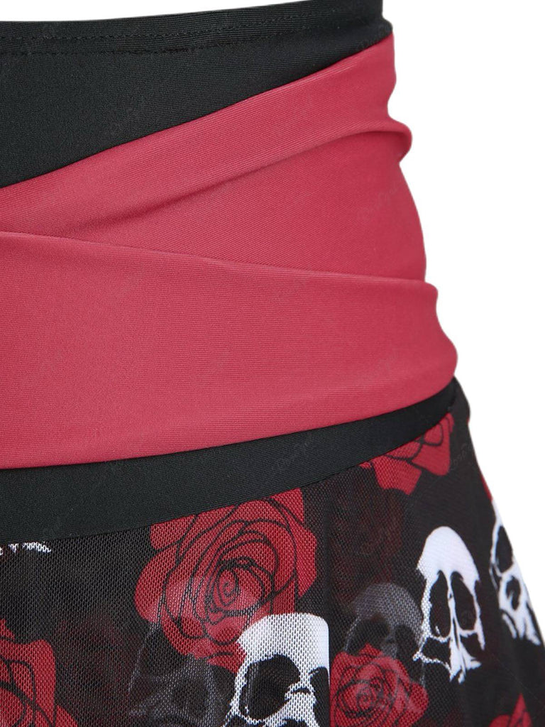 Costumi gonna teschio e rosa gotico nero e rosso anni '80