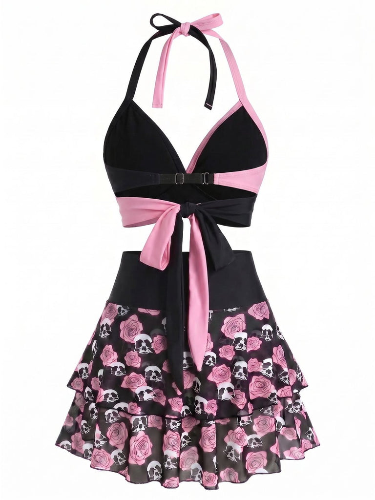 Costumi gonna teschio e rosa gotico nero e rosa anni '80
