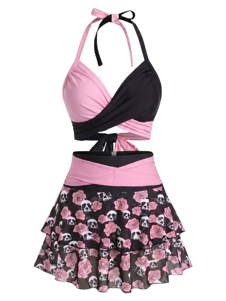 Costumi gonna teschio e rosa gotico nero e rosa anni '80