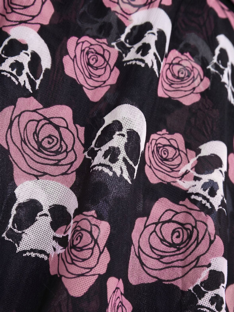 Costumi gonna teschio e rosa gotico nero e rosa anni '80