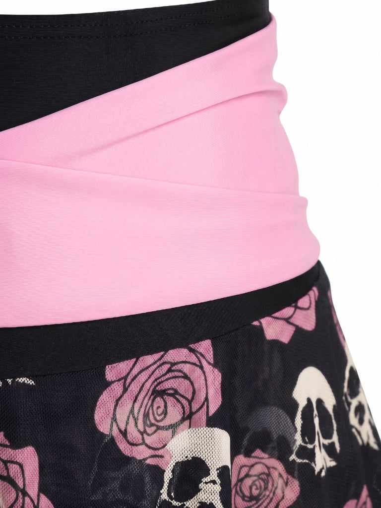Costumi gonna teschio e rosa gotico nero e rosa anni '80