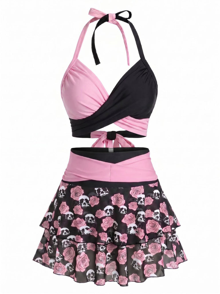 Costumi gonna teschio e rosa gotico nero e rosa anni '80