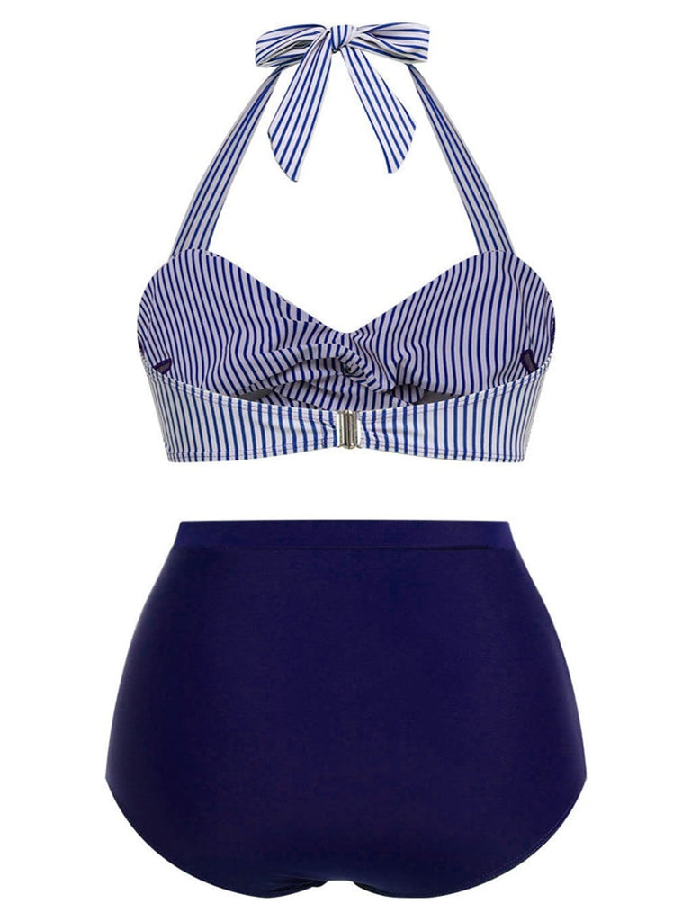 [Taglia Forti] Costumi a righe scollo all'americana blu anni '40