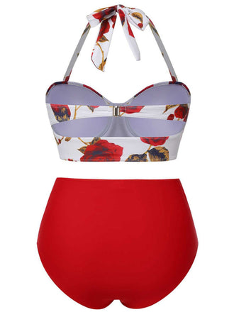 [Taglia Forti] Costumi rose scollo all'americana rosso anni '60