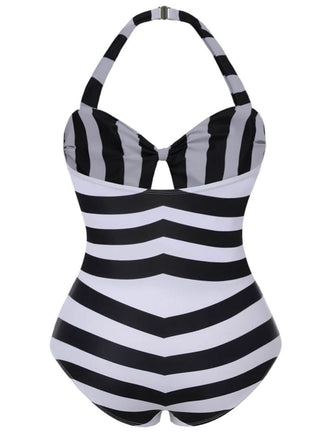 [Taglia Forti] Costumi intero a righe Barbie bianco e nero anni '50