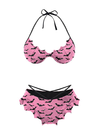 [Prevendita] Set bikini gotico con ali di pipistrello rosa anni '80