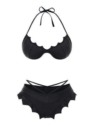 Set bikini gotico con ali di pipistrello nero anni '80