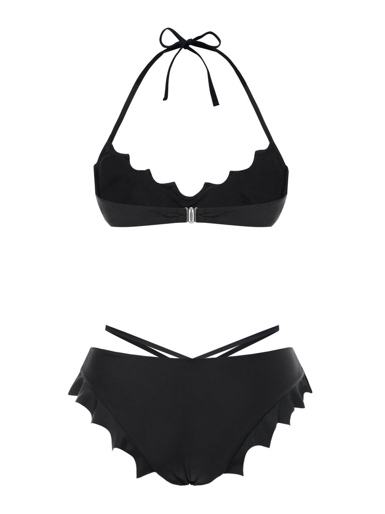 Set bikini gotico con ali di pipistrello nero anni '80