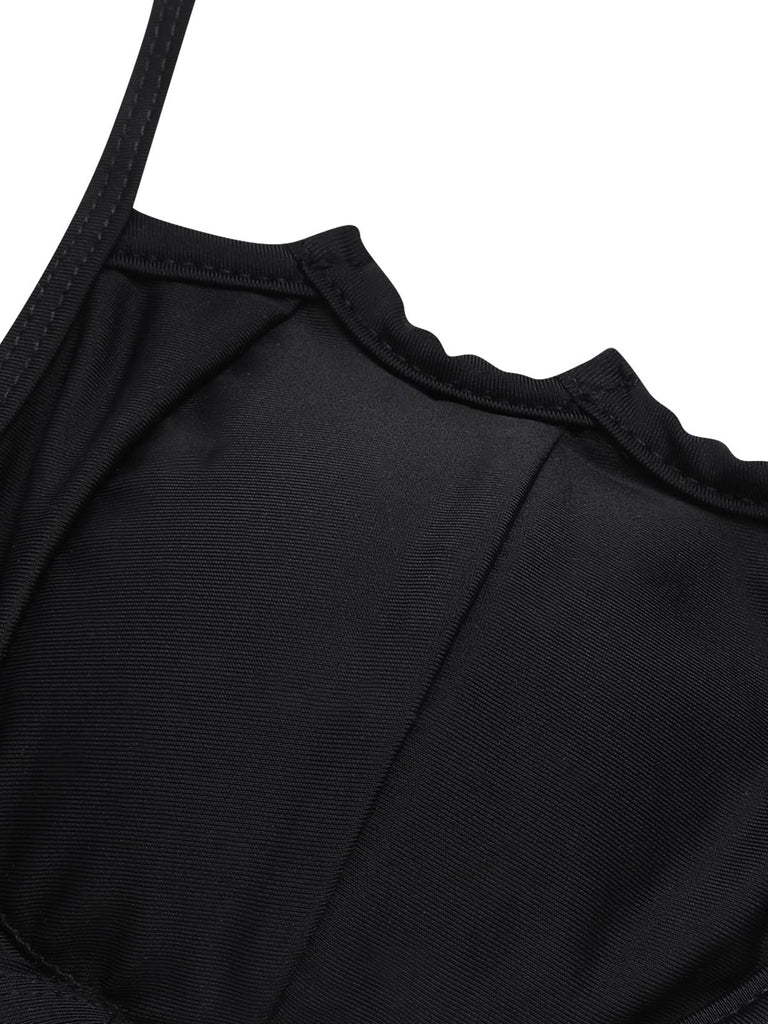 Set bikini gotico con ali di pipistrello nero anni '80