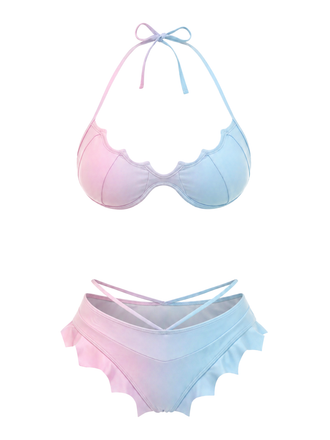 [Prevendita] Set bikini gotico con ali di pipistrello rosa e blu anni '80