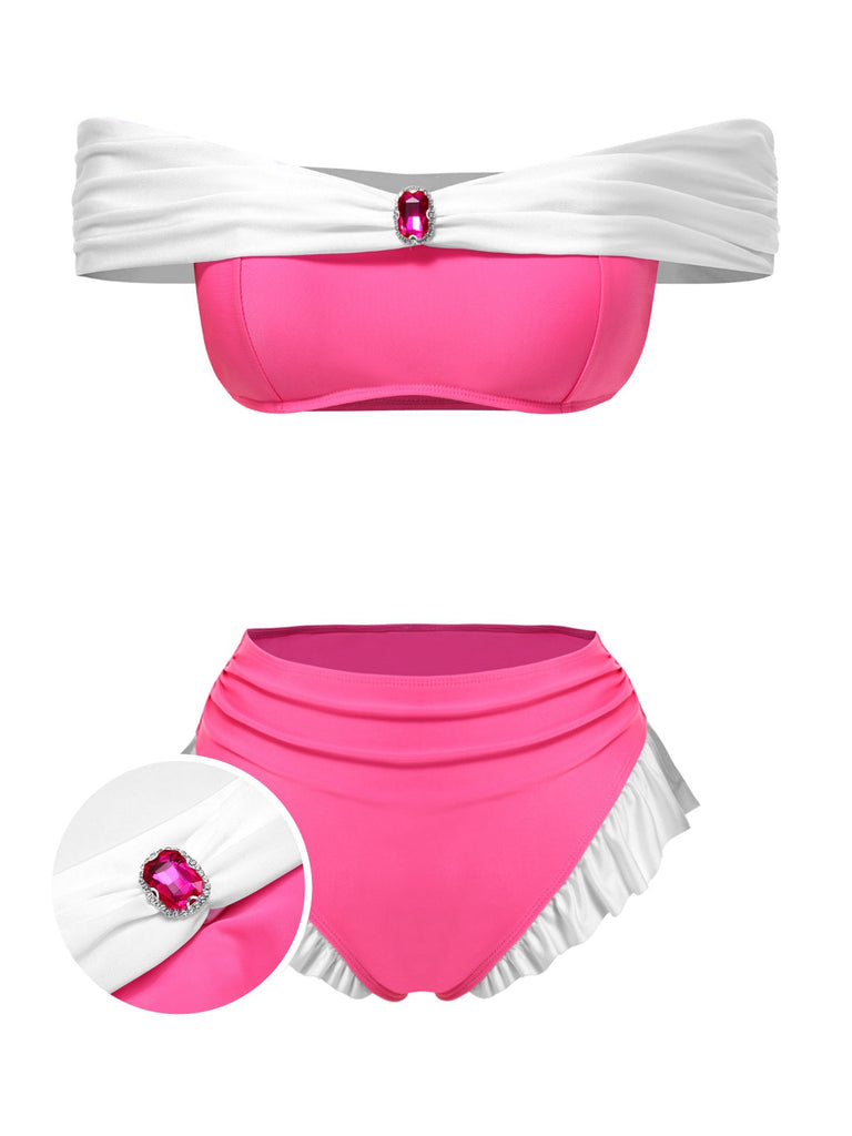 Set bikini da principessa gioielli rosa pesca anni '70