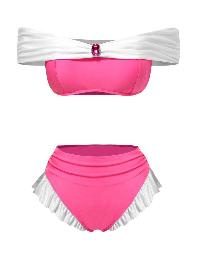 Set bikini da principessa gioielli rosa pesca anni '70