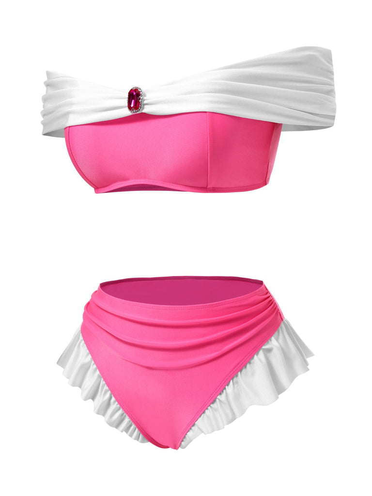 Set bikini da principessa gioielli rosa pesca anni '70