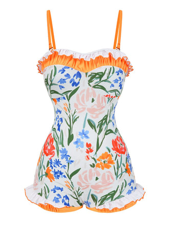 Costumi intero a fascia floreale multicolore anni '60