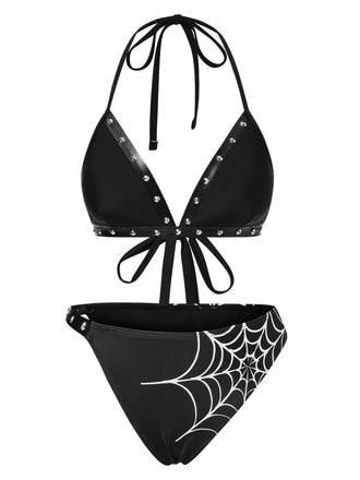 Set bikini gotico borchie e ragnatela nero anni '80