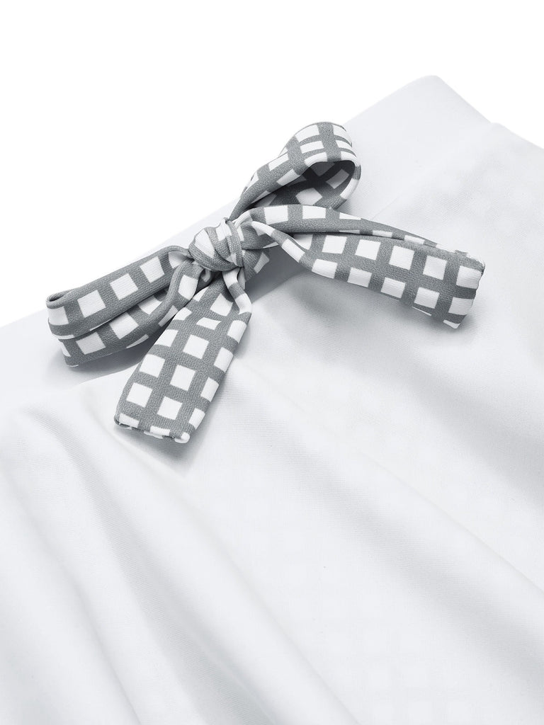 Set bikini plaid scollo all'americana grigio e bianco anni '40
