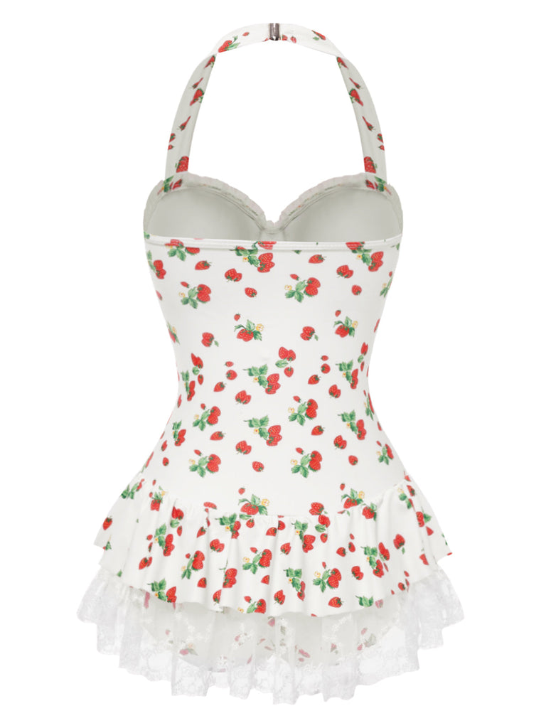 [Prevendita] Costumi intero in pizzo e fragola con fiocco anni '50