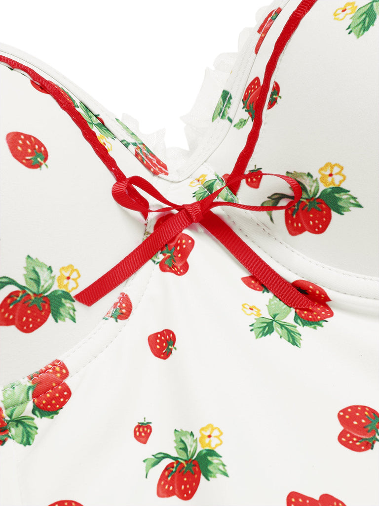 [Prevendita] Costumi intero in pizzo e fragola con fiocco anni '50