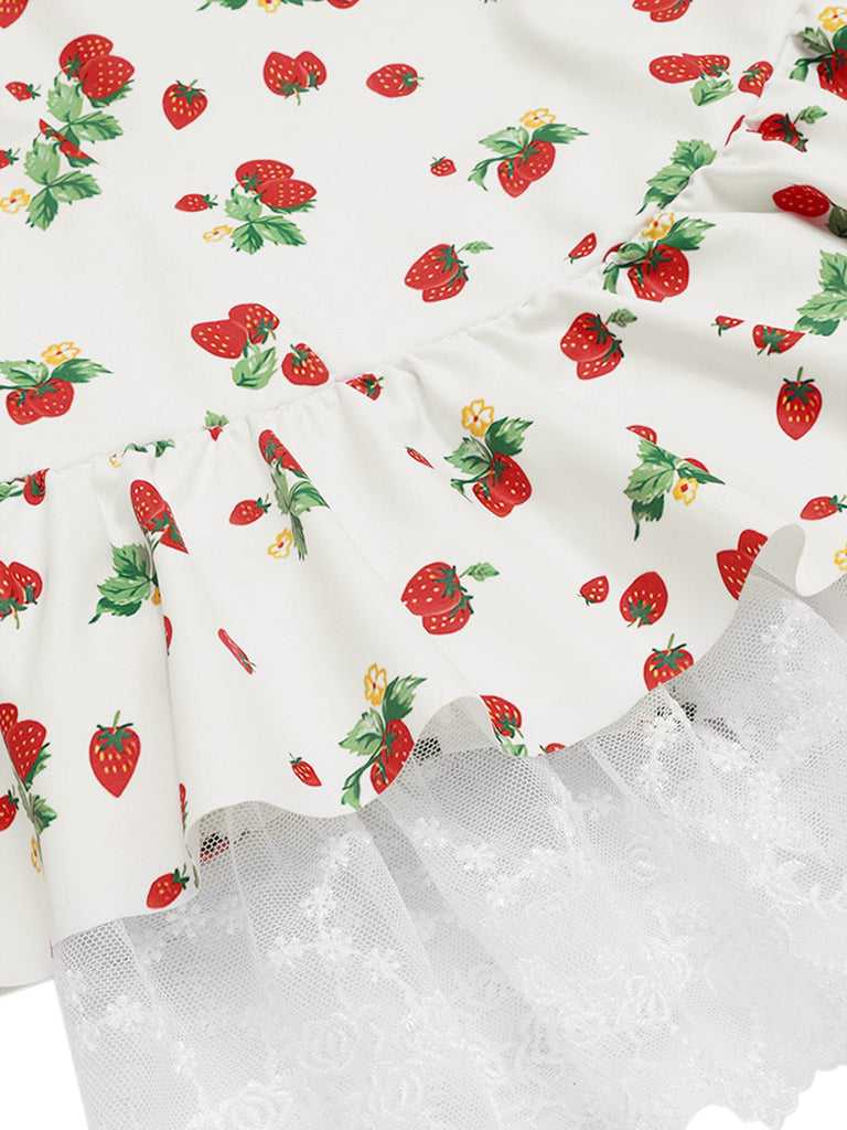 [Prevendita] Costumi intero in pizzo e fragola con fiocco anni '50