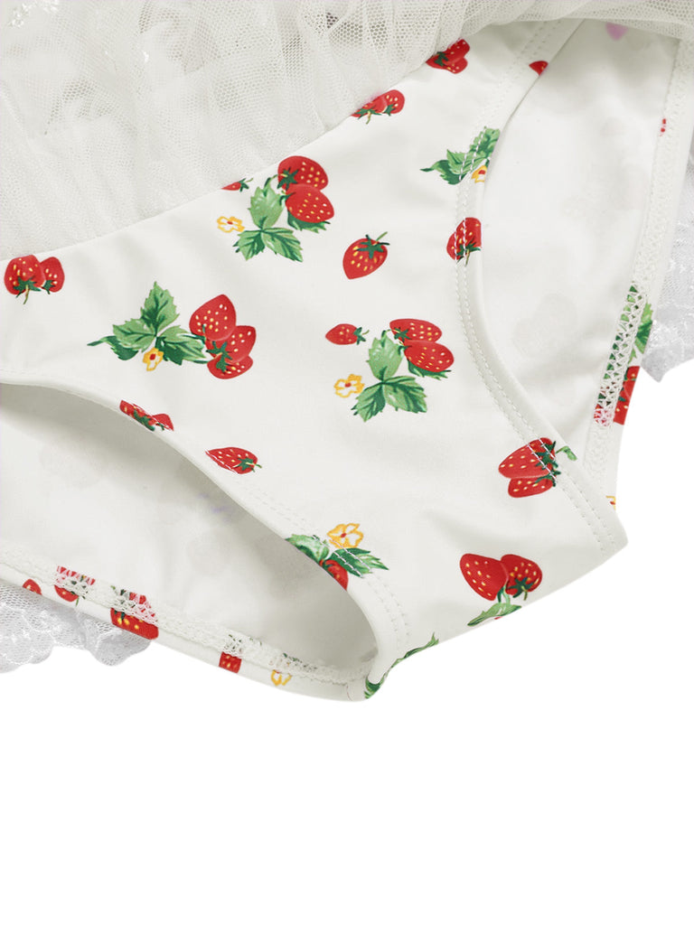 [Prevendita] Costumi intero in pizzo e fragola con fiocco anni '50