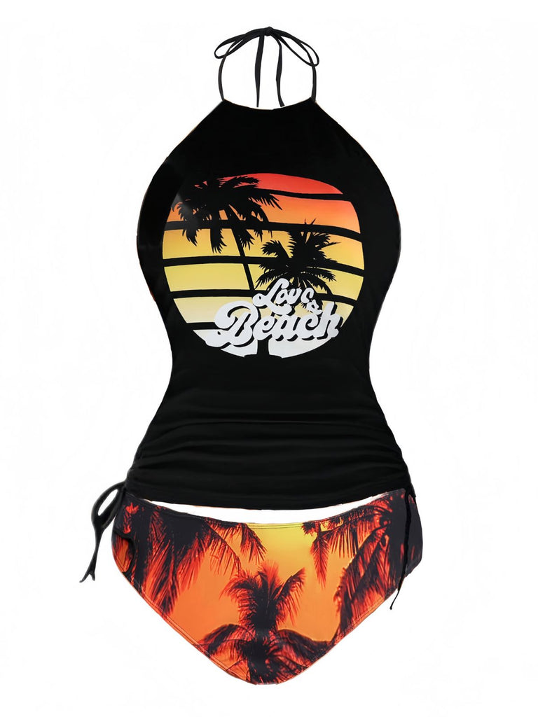 Bikini punk scheletro stampa da spiaggia nero anni '80