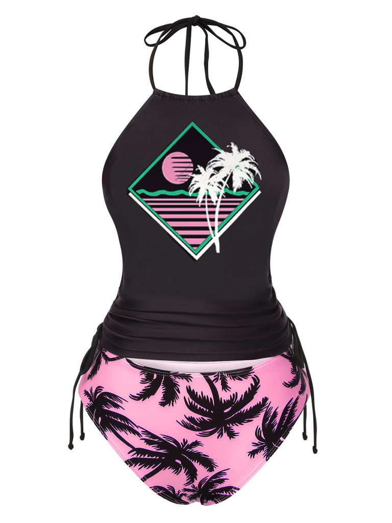 Bikini punk scheletro stampa da spiaggia nero anni '80