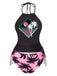 Bikini punk scheletro stampa da spiaggia nero anni '80