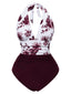 Costumi intero floreale scollo all'americana bordeaux anni '40