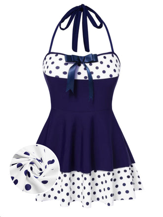 [Pre-Vendita] Costume con Gonna Marrone a Pois Patchwork Halter Anni '40 2