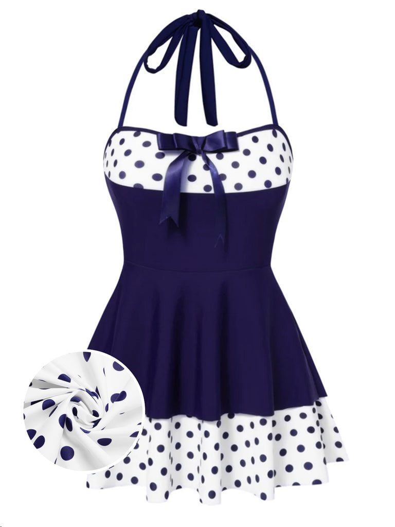 [Prevendita] Costumi intero a pois con scollo all'americana blu anni '40