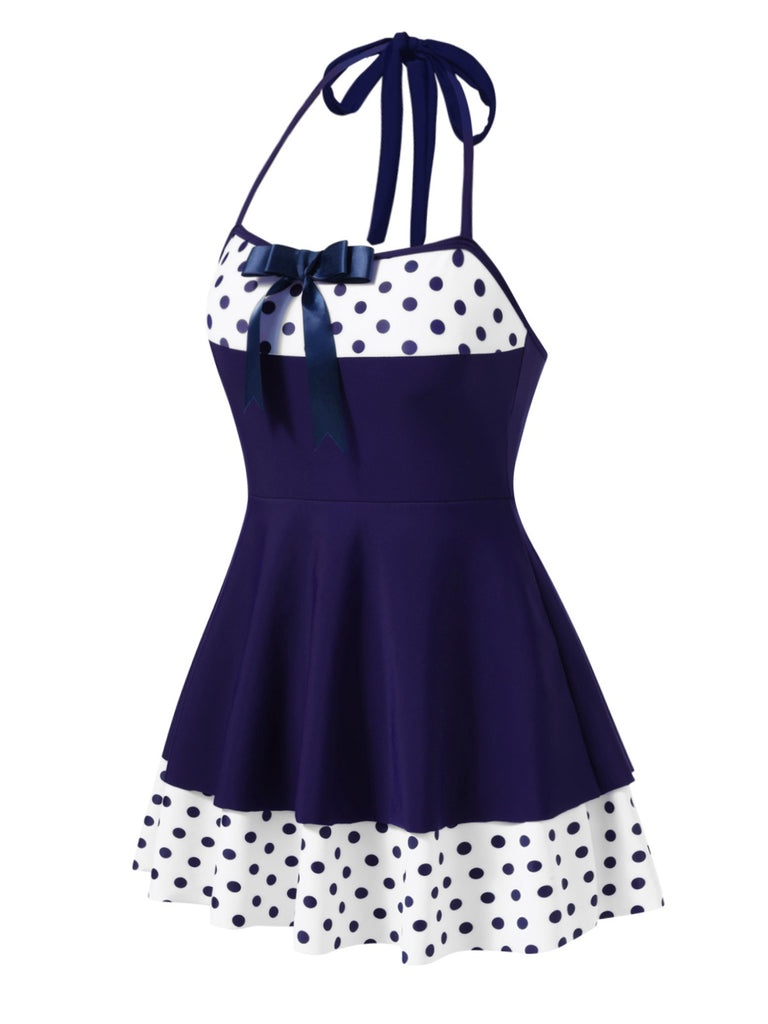 Costumi intero a pois con scollo all'americana blu anni '40