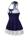 Costumi intero a pois con scollo all'americana blu anni '40